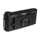 Black Holga 120 wide-angle pinhole camera with a textured body, top bubble level, and front lens aperture markings.