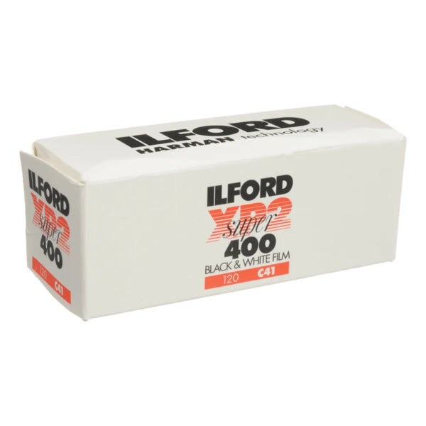 A box of Ilford XP2S 120 black & white film.