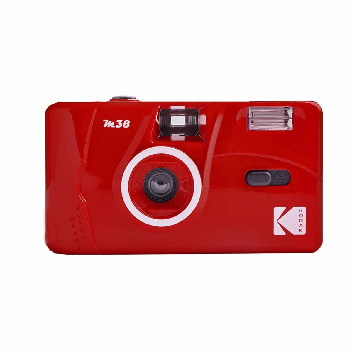 Red Kodak plastic camera with M38 printed on it with white background