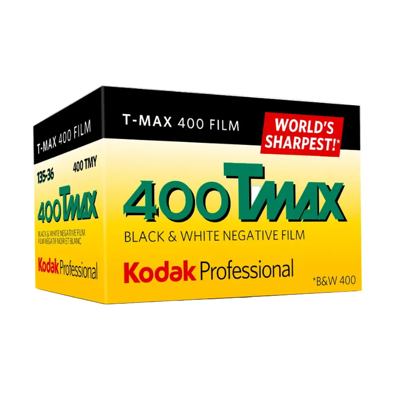 Kodak Professional 400Tmax black and white film packaging on a white background