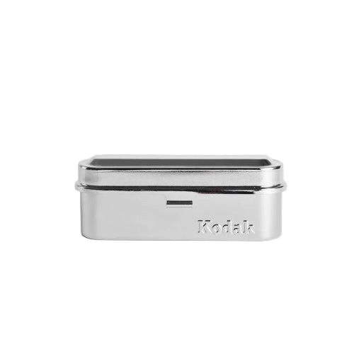 Silver metal box with 'Kodak' branding on a white background