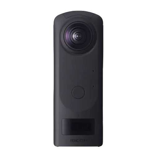 A black Ricoh THETA Z1 51GB 360 Camera with a twin-lens system and a circular OLED display on the front.