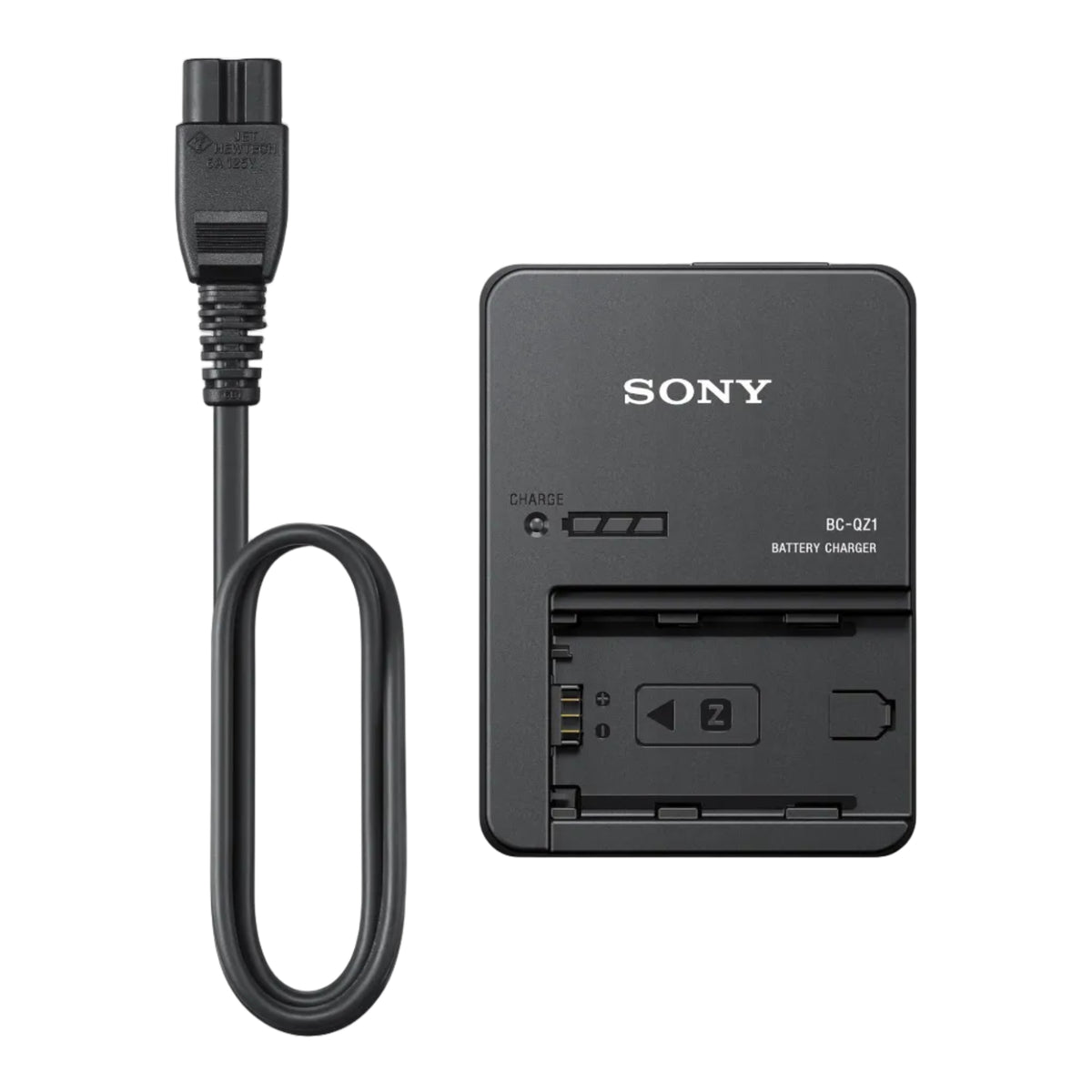 Sony BC-QZ1 Battery Charger for NP-FZ100, black color, with an AC power cable.