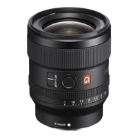 Sony FE 24mm f/1.4 GM lens, black in color, with focus and zoom rings visible.