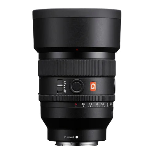 Camera lens with brand logo on a white background