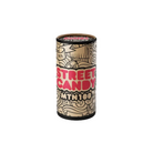 A carboard container of Street Candy MTN 100 black and white camera film with branding and design elements in pink.