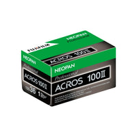 Neopan Acros 100II film canister packaging on a white background