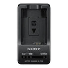 A black Sony battery charger with a retractable US plug, designed for the Sony NP-FW50 battery.